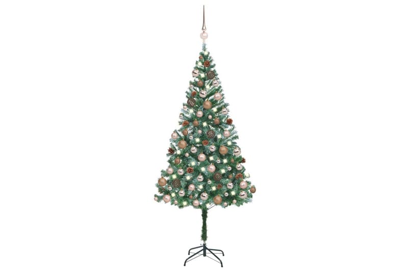 Kunstig juletre med LED og kulesett og furukongler 180 cm - Plastjuletre