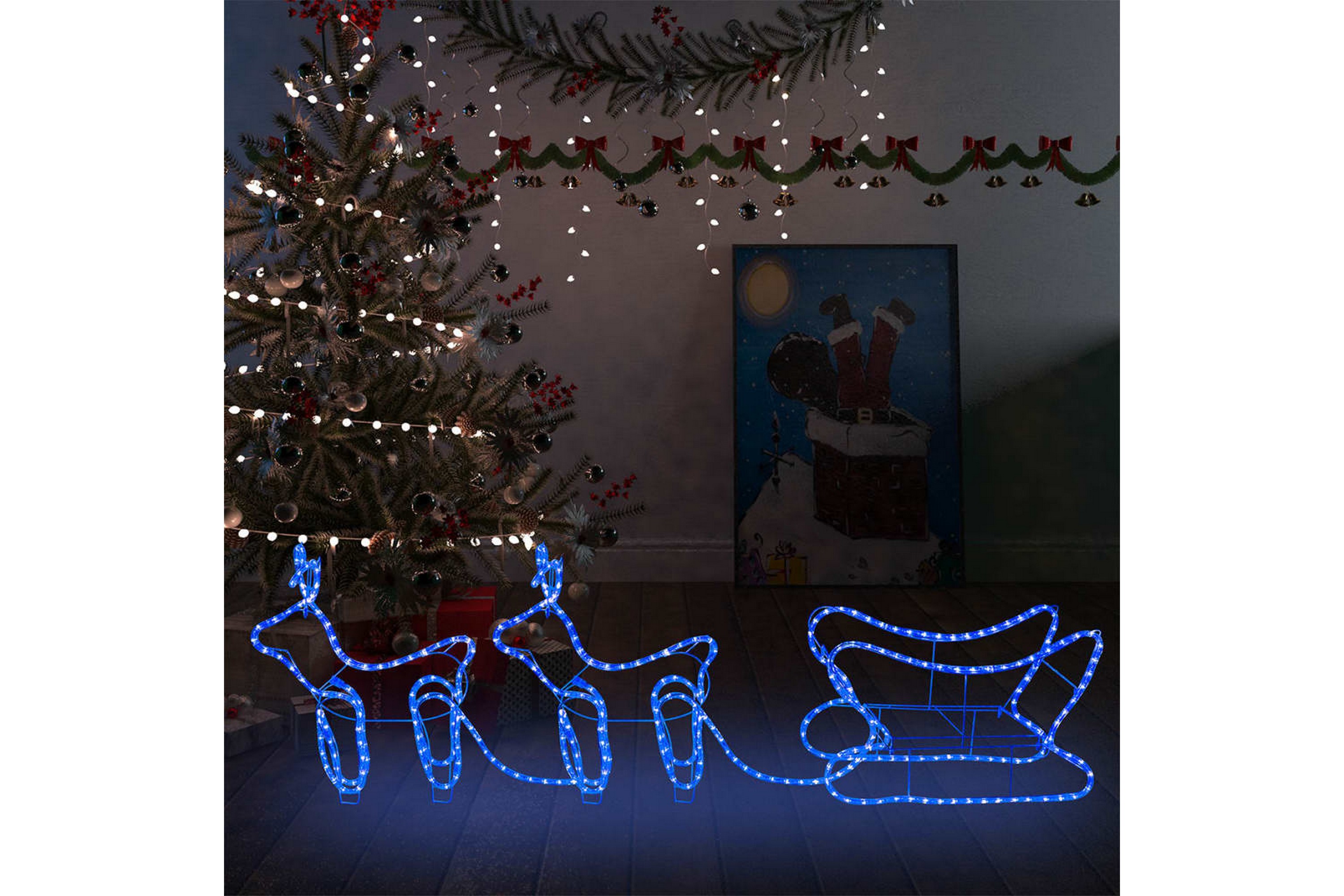 Be Basic Reinsdyr og slede julepynt utendørs 576 lysdioder - Blå