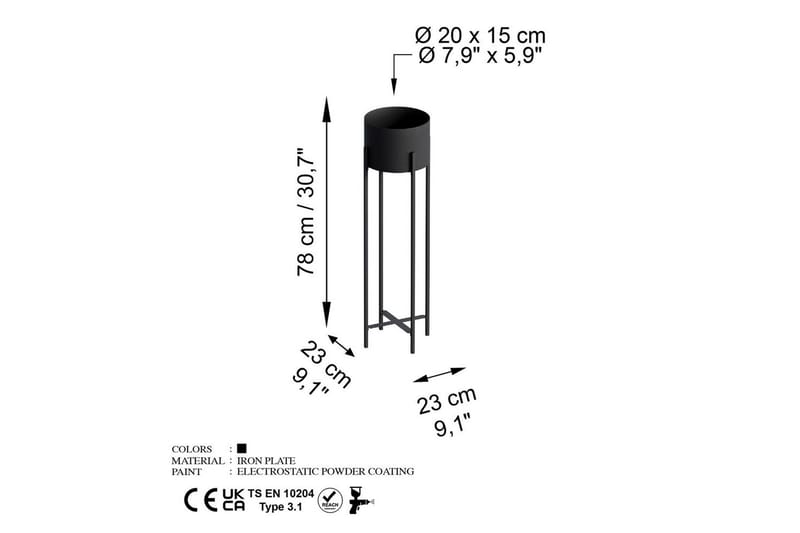 Dekorativ potte Mirven Svart 23 x 23 x 78 cm - 23 x 23 x 78 cm - Hagemøbler & utemiljø - Balkong & terrasse - Balkongdyrking