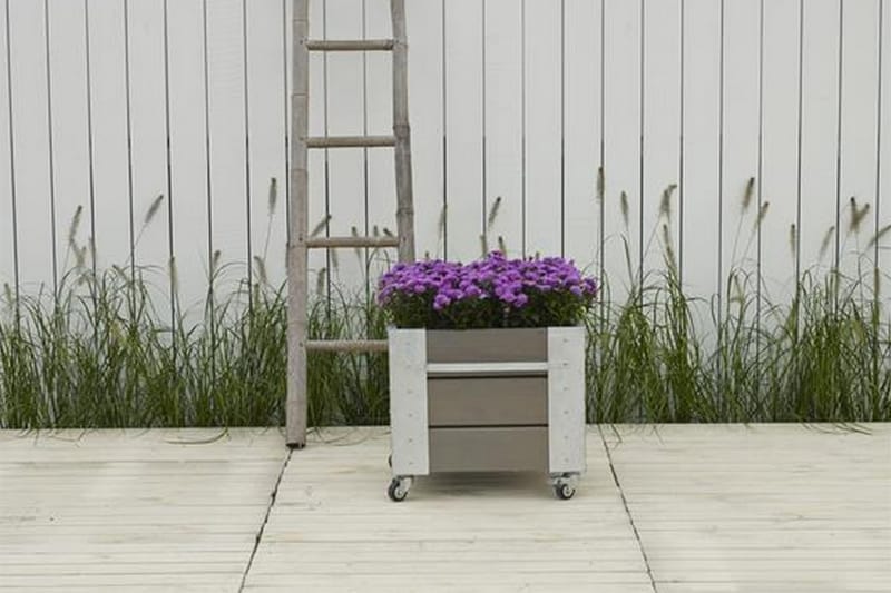 Cubic blomsterkasse 46x50x45 cm med stålhjørne og hjul - Grå|Beige - Utepotter - Blomsterkasser
