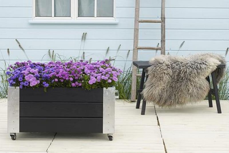 Cubic blomsterkasse 87x50x45 cm med stålhjørne og hjul - Grå|Svart - Utepotter - Blomsterkasser