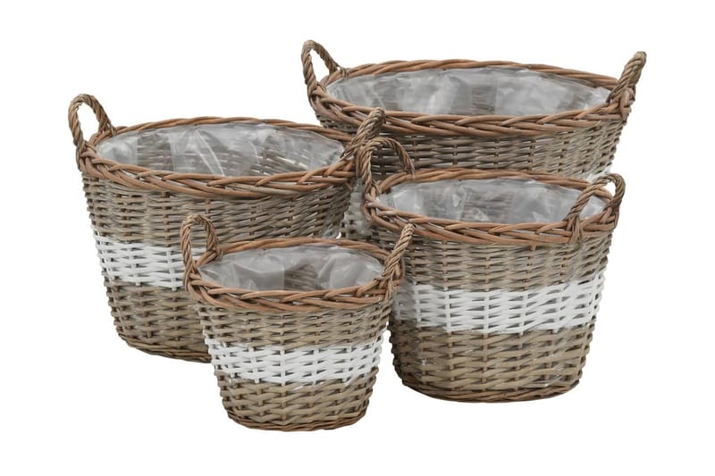 Høybed 4 stk flettekurv med PE-fôring - Brun|Grå|Beige - Blomsterkasser - Utepotter