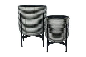 Wicker Blomsterkrukke på stativ 30x30xH38 cm Grå - Interiør - Dekorasjon & innredningsdetaljer - Krukker - Utepotter