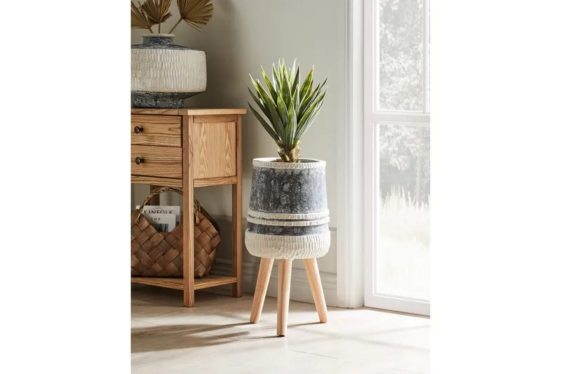 Trädgårdskruka Beliani Arisaema Light grey||Beige||Light colored wood - Interiør - Dekorasjon & innredningsdetaljer - Krukker - Utepotter