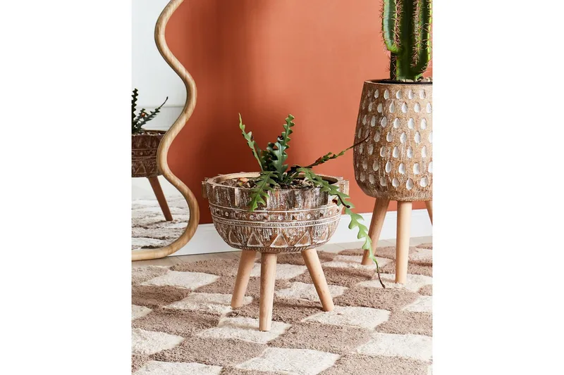 Trädgårdskruka Beliani Asplenium Brown||Light colored wood||White - Interiør - Dekorasjon & innredningsdetaljer - Krukker - Utepotter
