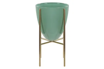 Trädgårdskruka Beliani Lefki Grön/guld, 16x16x31 cm Mint Green||GOLD - Interiør - Dekorasjon & innredningsdetaljer - Krukker - Utepotter