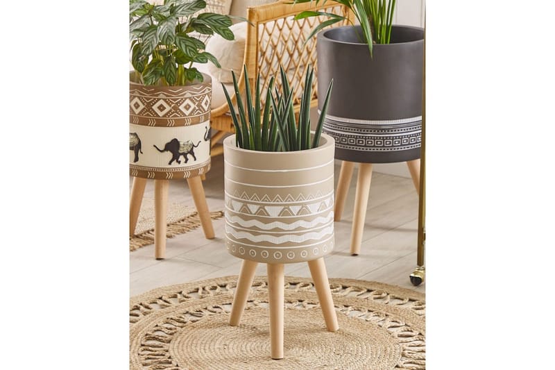 Trädgårdskruka Beliani Milina Beige||White||Light colored wood - Interiør - Dekorasjon & innredningsdetaljer - Krukker - Utepotter