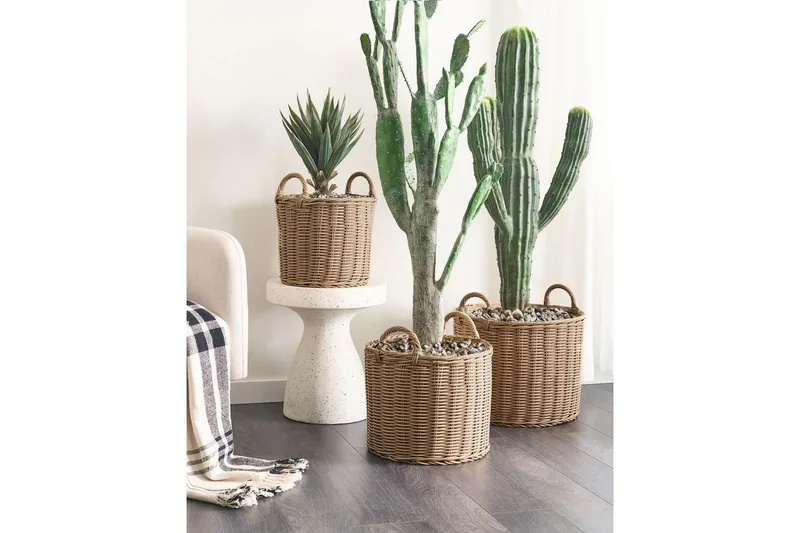 Trädgårdskruka Beliani Pendula set om 3 Brun Nature - Interiør - Dekorasjon & innredningsdetaljer - Krukker - Utepotter