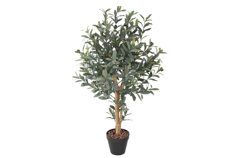 Grønn plante OLIV H90cm 2 grener svart Krukke - Kunstige planter - Blomsterdekorasjon