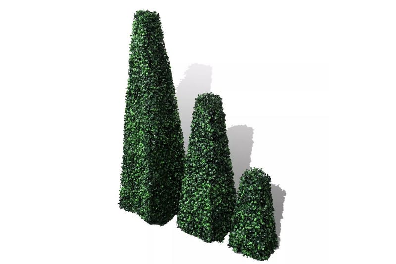 Kunstig buksbompyramide sett med 3 stk - Grønn|Hvit - Kunstige planter - Blomsterdekorasjon