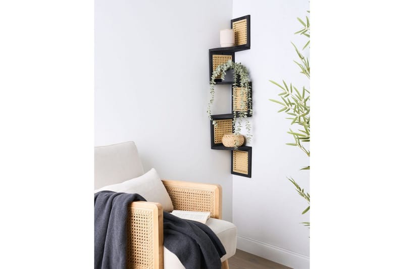 Alder Veggmontert Bokhylle 19 cm i Tre med Lyst Treutseende - Svart|Beige - Oppbevaring - Hylle - Bokhylle