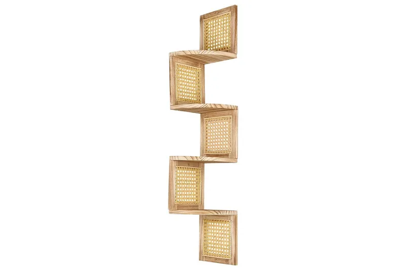 Alder Veggmontert Bokhylle 19 cm i Tre med Rottingbakstykke, Lysebrun