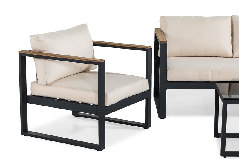 Loungegruppe Bullerö - Svart/Teak - Hagemøbler & utemiljø - Loungemøbler - Loungegrupper