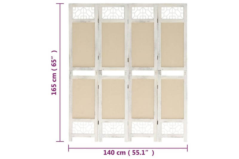4-Panel Room Divider Cream 140x165 cm Fabric - Krem - Romdelere - Bretteskjerm