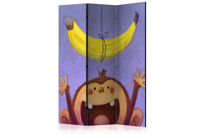 Kadira Sammenleggbar Romdeler 135x172 cm med Ape og Banan i Stoff, Brun|Lilla|Gul