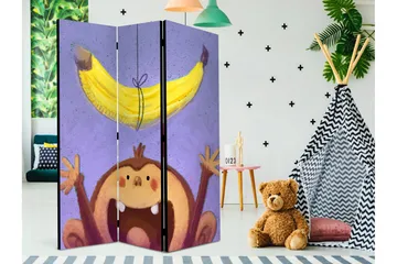 Kadira Sammenleggbar Romdeler 135x172 cm med Ape og Banan i Stoff - Brun|Lilla|Gul - Interiør - Dekorasjon & innredningsdetaljer - Romdelere