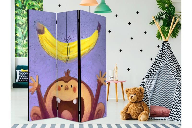 Kadira Sammenleggbar Romdeler 135x172 cm med Ape og Banan i Stoff - Brun|Lilla|Gul - Interiør - Dekorasjon & innredningsdetaljer - Romdelere