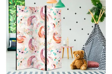Kadira Sammenleggbar Romdeler 135x172 cm med Enhjørninger og Blomster i Stoff - Flerfarget - Interiør - Dekorasjon & innredningsdetaljer - Romdelere