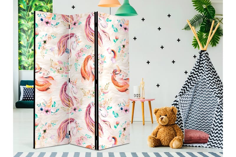 Kadira Sammenleggbar Romdeler 135x172 cm med Enhjørninger og Blomster i Stoff - Flerfarget - Interiør - Dekorasjon & innredningsdetaljer - Romdelere