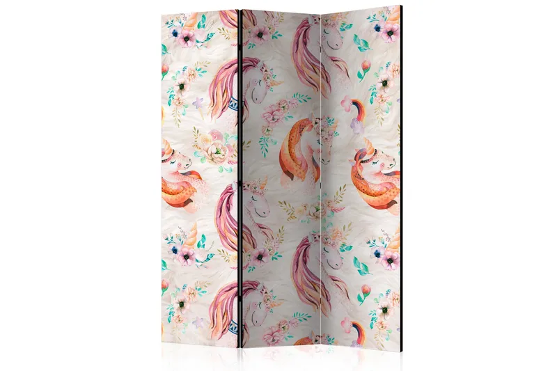 Kadira Sammenleggbar Romdeler 135x172 cm med Enhjørninger og Blomster i Stoff, Flerfarget