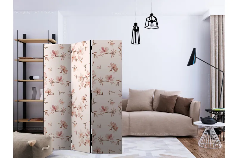 Kadira Sammenleggbar Romdeler 135x172 cm med Magnoliablomster i Stoff - Beige|Rosa - Interiør - Dekorasjon & innredningsdetaljer - Romdelere