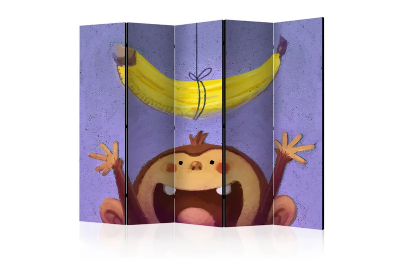 Kadira Sammenleggbar Romdeler 172x225 cm med Ape og Banan i Stoff, Brun|Lilla|Gul