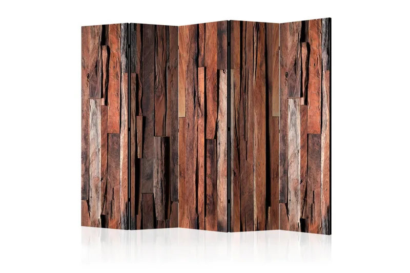 Kadira Sammenleggbar Rustikk Romdeler 172x225 cm med Tremønster i Stoff, Brun