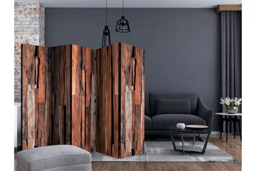 Kadira Sammenleggbar Rustikk Romdeler 172x225 cm med Tremønster i Stoff - Brun - Interiør - Dekorasjon & innredningsdetaljer - Romdelere