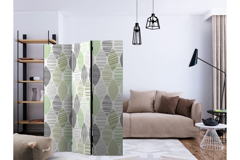 Kadira Sammenleggbar Skandinavisk Romdeler 135x172 cm med Bladmønster i Stoff - Grå|Hvit|Grønn - Interiør - Dekorasjon & innredningsdetaljer - Romdelere