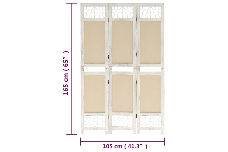 Romdeler 3 paneler kremhvit 105x165 cm stoff - Krem - Romdelere - Skjermvegg
