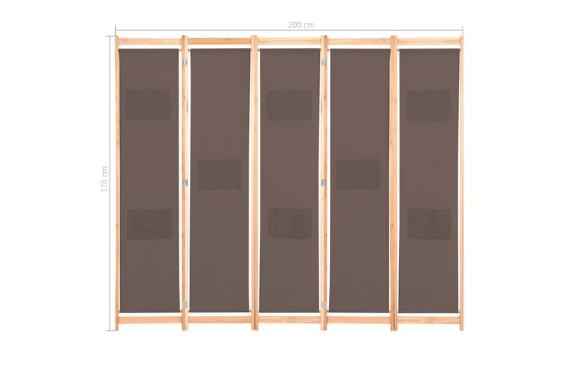 Romdeler 5 paneler brun 200x170x4 cm stoff - Brun - Romdelere - Skjermvegg