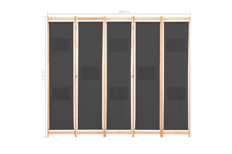 Romdeler 5 paneler grå 200x170x4 cm stoff - Grå - Romdelere - Skjermvegg