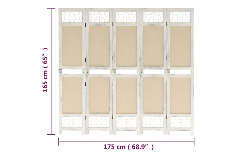 Romdeler 5 paneler kremhvit 175x165 cm stoff - Krem - Romdelere - Skjermvegg