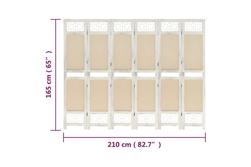 Romdeler 6 paneler kremhvit 210x165 cm stoff - Krem - Skjermvegg - Romdelere