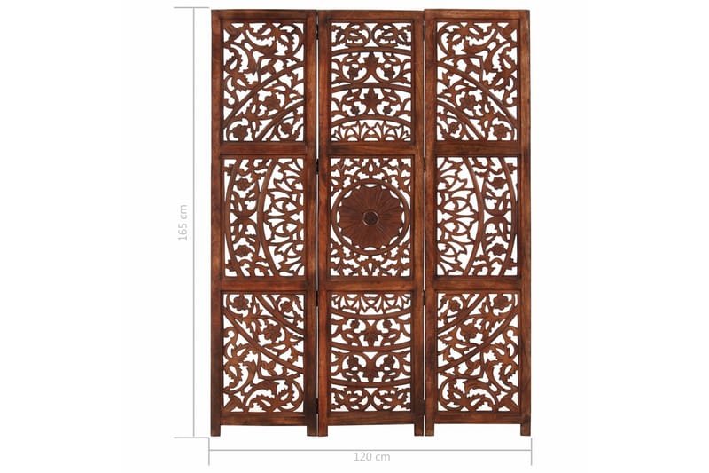 Romdeler håndskåret 3 paneler brun 120x165 cm heltre mango - Romdelere - Skjermvegg