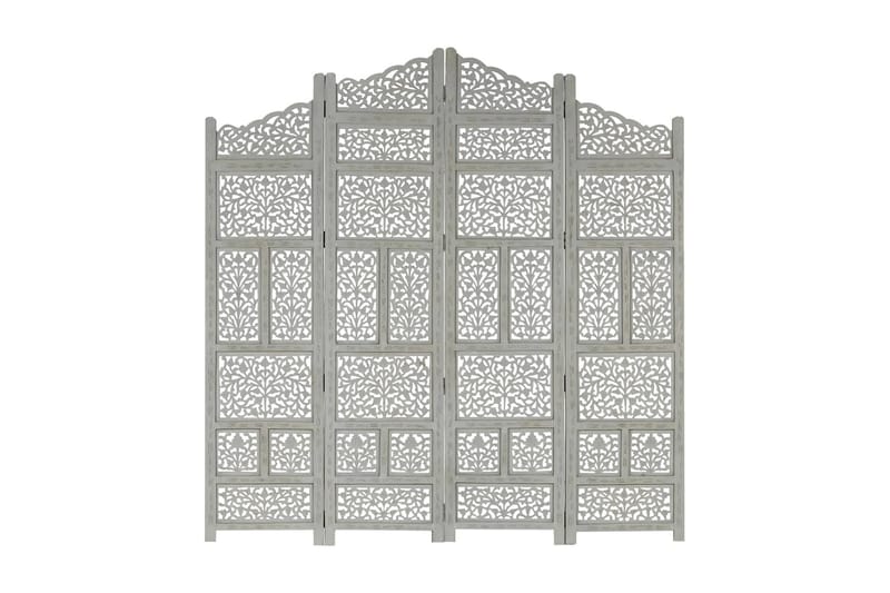 Romdeler håndskåret 4 paneler grå 160x165 cm heltre mango - Grå - Romdelere - Skjermvegg