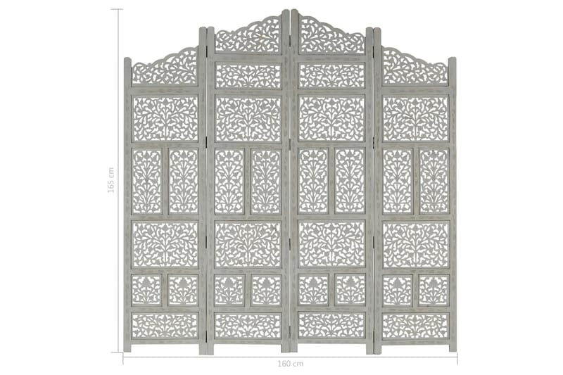 Romdeler håndskåret 4 paneler grå 160x165 cm heltre mango - Grå - Romdelere - Skjermvegg