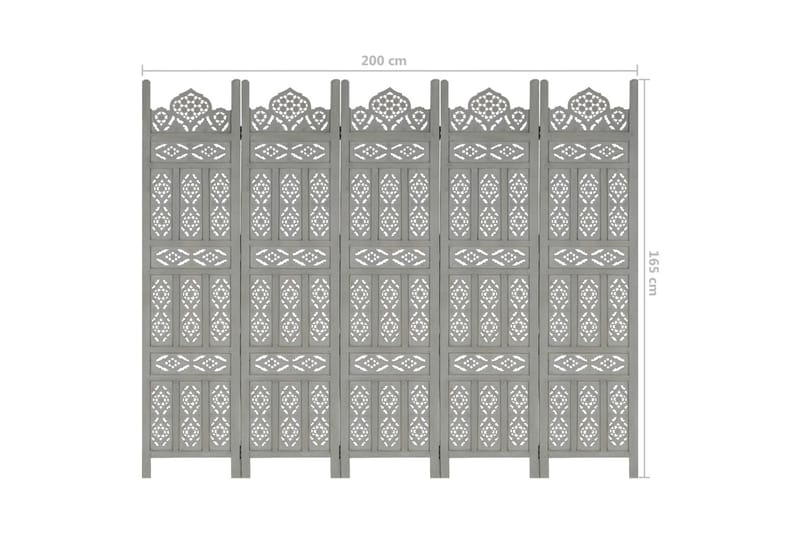 Romdeler håndskåret 5 paneler grå 200x165 cm heltre mango - Romdelere - Skjermvegg