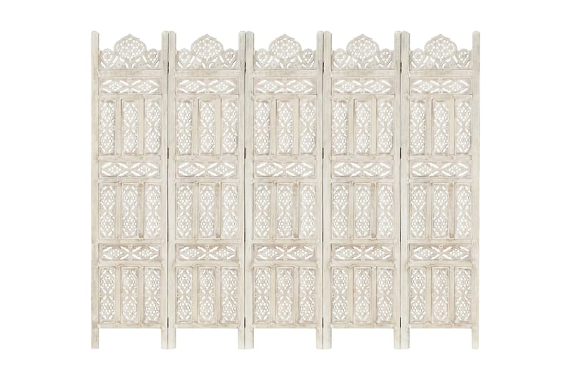 Romdeler håndskåret 5 paneler hvit 200x165 cm heltre mango - Skjermvegg - Romdelere