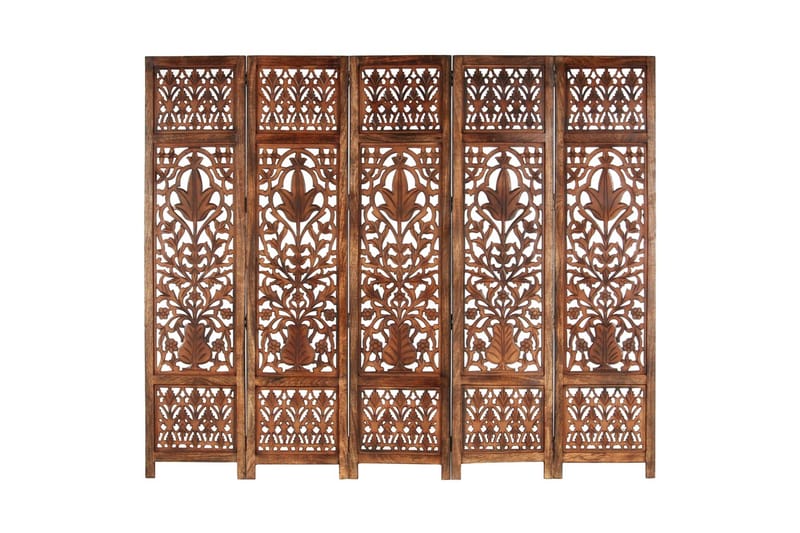 Romdeler håndskåret 5 paneler brun 200x165 cm heltre mango - Skjermvegg - Romdelere