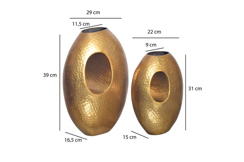 Vase Wohnling Sett av 2 Aluminium Hamret utseende, moderne loftstil Gull - Gull - Interiør - Dekorasjon & innredningsdetaljer - Vas - Blomstervase