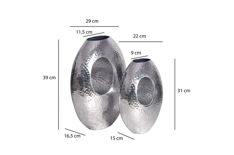 Vase Wohnling Sett av 2 Aluminium Hamret utseende, moderne loftstil Sølv - Sølv - Interiør - Dekorasjon & innredningsdetaljer - Vas - Blomstervase