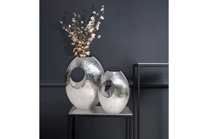 Vase Wohnling Sett av 2 Aluminium Hamret utseende, moderne loftstil Sølv - Sølv - Interiør - Dekorasjon & innredningsdetaljer - Vas - Blomstervase
