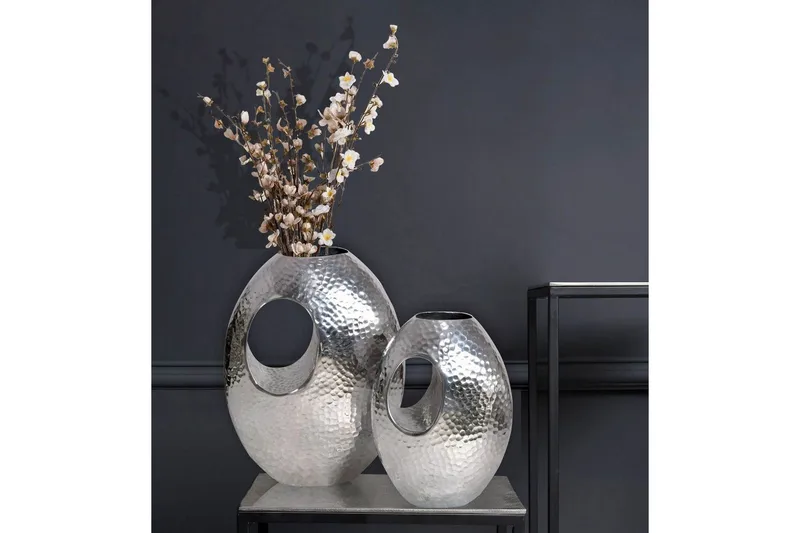 Vase Wohnling Sett av 2 Aluminium Hamret utseende, moderne loftstil Sølv - Sølv - Interiør - Dekorasjon & innredningsdetaljer - Vas - Blomstervase