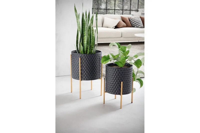 Vase Wohnling Sett av 2 Aluminium Blomster Plantepotte 3D Sirkel Overflate Moderne - Interiør - Dekorasjon & innredningsdetaljer - Krukker