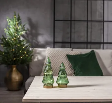 Verde juledekorasjon i glass 24 cm - transparent mørkegrønn med gullfarget sokkel - Interiør - Dekorasjon & innredningsdetaljer - Julepynt & juledekorasjon