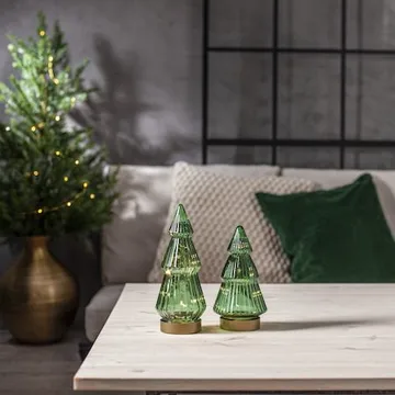 Verde juledekorasjon i glass 24 cm - transparent mørkegrønn med gullfarget sokkel - Interiør - Dekorasjon & innredningsdetaljer - Julepynt & juledekorasjon