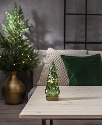 Verde juledekorasjon i glass 24 cm - transparent mørkegrønn med gullfarget sokkel - Interiør - Dekorasjon & innredningsdetaljer - Julepynt & juledekorasjon