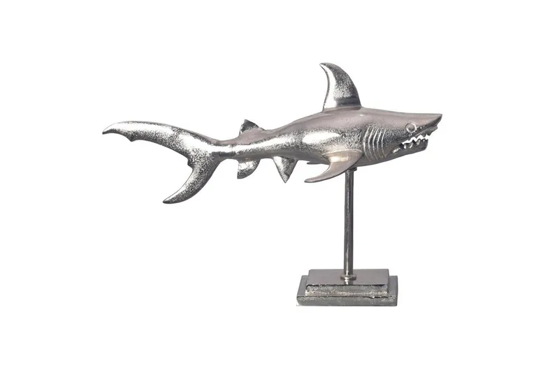 Dekorativ figur Wohnling Deco hai 70 cm aluminium, maritim stil Sølv, Sølv