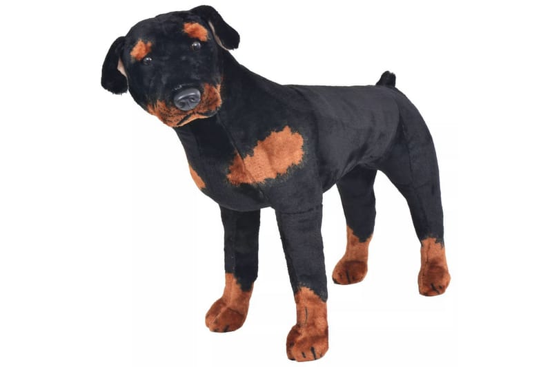 Stående lekehund rottweiler plysj svart og brun XXL - Svart - Dekorasjon til barnerom